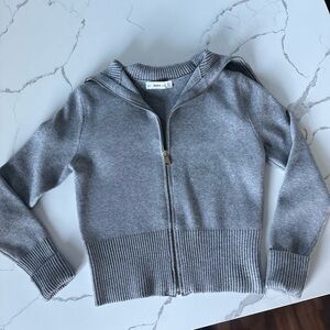 Zara Full Zip Cowl Neck Cropped Knit Sweater Gray Size S